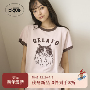 T恤PWNT254049 女字母猫咪樱桃针织短袖 gelato pique25秋冬新品