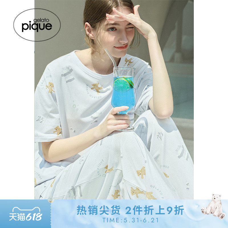 gelato pique春夏女睡衣满印小熊圆领短袖T恤PWCT251288