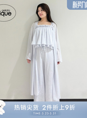 gelato pique秋冬女睡衣纯色蕾丝系带长袖睡袍PWCT244350