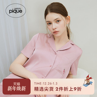 PWFT244326 衬衫 gelato pique秋冬女睡衣缎面草莓刺绣短袖
