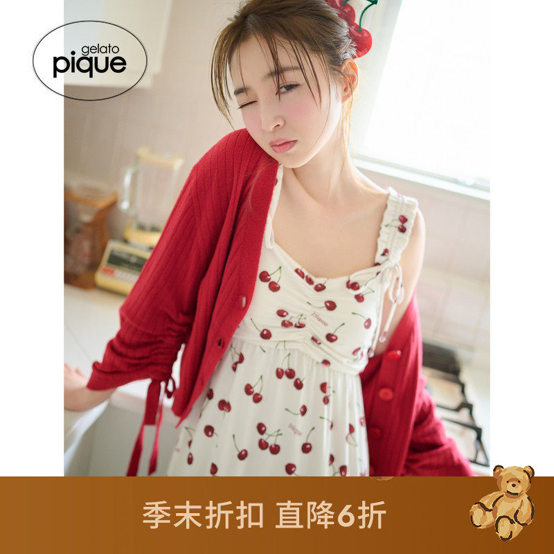 gelato pique26春夏新品女睡衣奶昔竖纹纯色抽绳开衫PWNT261104
