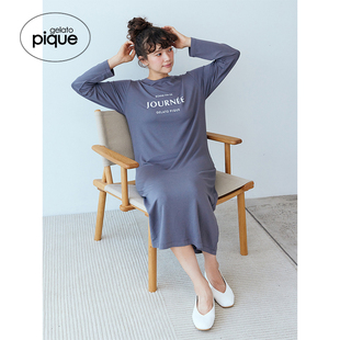连衣裙居家PWCO245269 字母长袖 gelato pique秋冬女睡裙法式