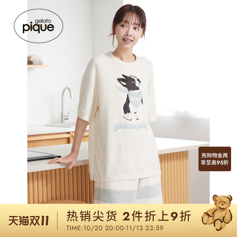 gelato pique26春夏新品男女同款睡裤薄绒条纹系带短裤PHNP262936