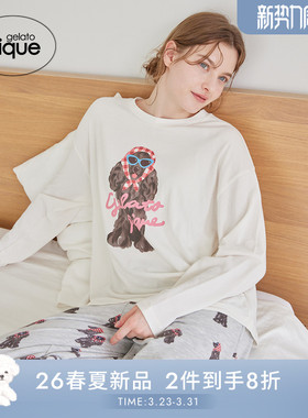 gelato pique26春夏新品女睡衣头巾狗柔软长袖T恤居家PWCT261231