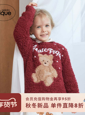gelato pique25秋冬新品儿童睡衣半边绒小熊套头衫圣诞PKNT255447