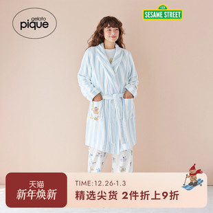 gelato 睡芝麻街条纹系带睡袍PUCT245230 pique秋冬男女同款