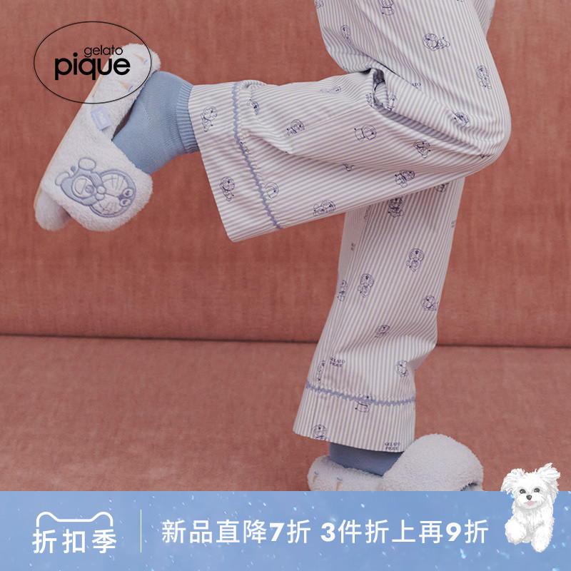 gelato pique26春夏新品女拖鞋毛绒哆啦A梦厚底家居鞋PWGS261532图片