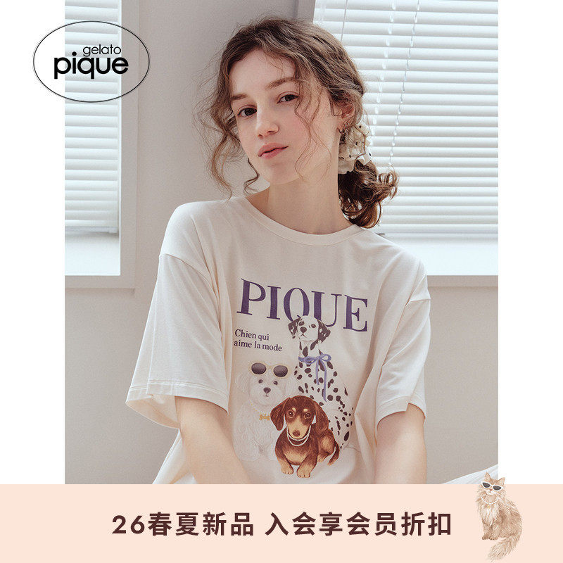 gelato pique26春夏新品女睡衣套装猫狗莫代尔短袖长裤PWCT262363
