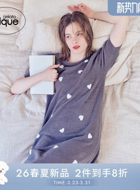 gelato pique26春夏新品女睡裙半边绒爱心短袖连衣裙PWNO261117