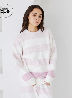 gelato pique秋冬女睡衣半边绒条纹长袖套头衫PWNT245022