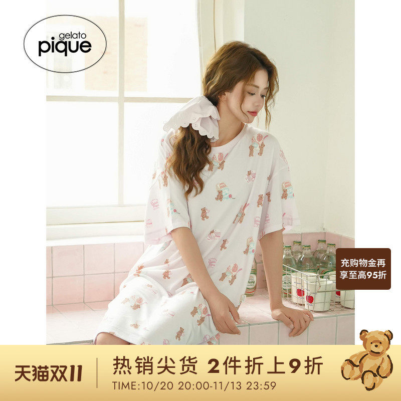 gelato pique26春夏新品女睡裙冰淇淋熊满印短袖连衣裙PWCO262496