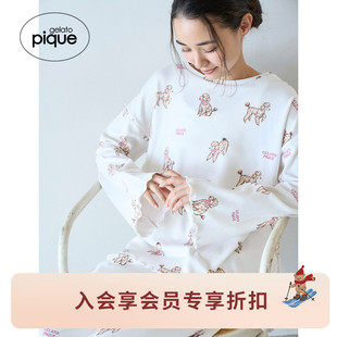 T恤居家PWCT255327 女睡衣贵宾犬满印长袖 gelato pique25秋冬新品