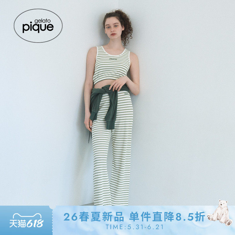 gelato pique26春夏新品女睡裤华夫格条纹长裤居家PWCP262277