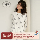 女睡衣小狗满印长袖 gelato pique25秋冬新品 T恤居家PWCT255276