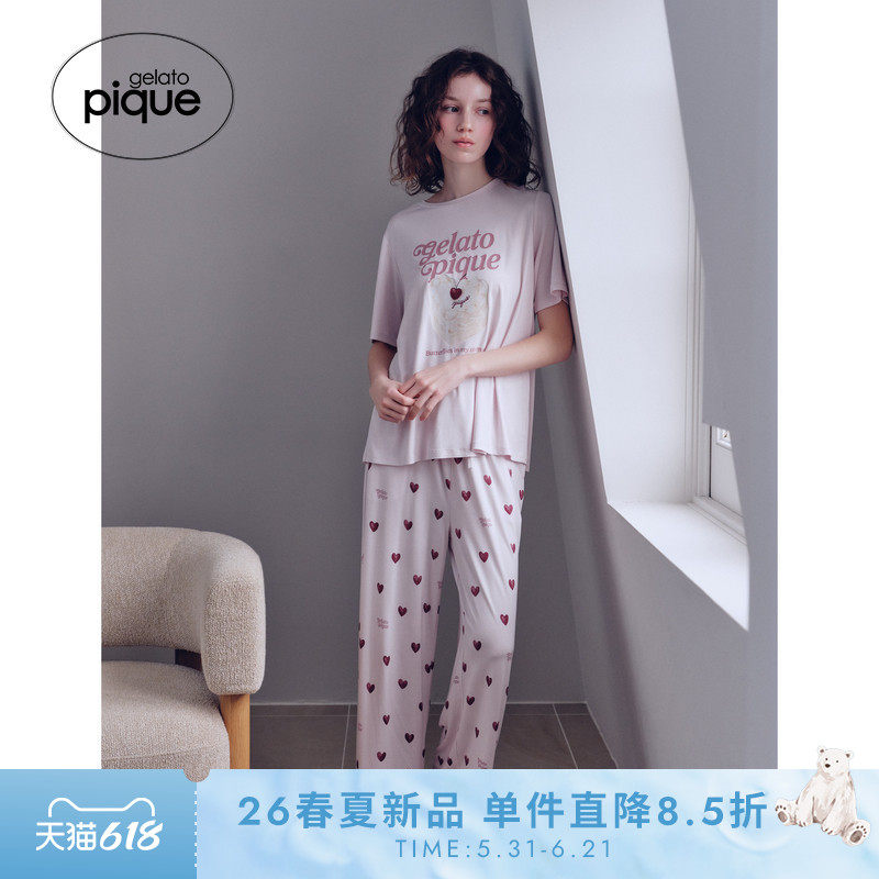 gelato pique26春夏新品女睡衣套装爱心蛋糕短袖长裤PWCT262349
