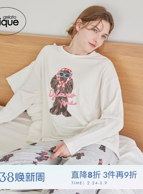 gelato pique26春夏新品女睡衣头巾狗柔软长袖T恤居家PWCT261231