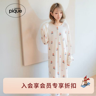 连衣裙PWCO255254 女睡裙滑雪小熊满印长袖 gelato pique25秋冬新品