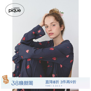 gelato pique25秋冬新品女睡衣草莓满印长袖衬衫居家PWFT255228