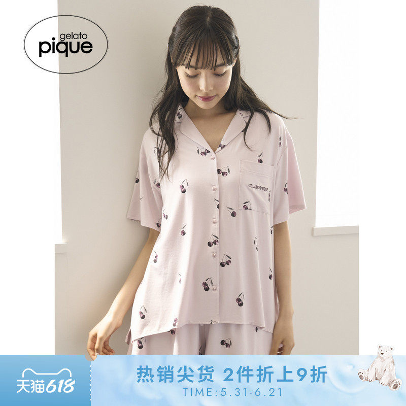 gelato pique25秋冬新品女樱桃满印不规则短袖衬衫睡衣PWCT254277