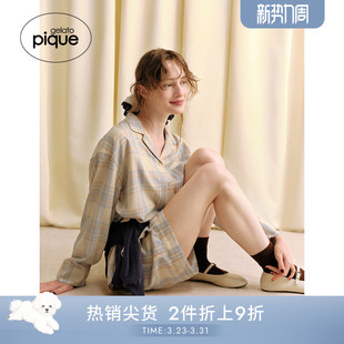 格纹宽松衬衫 女睡衣长袖 家居服PWFT254292 pique25秋冬新品 gelato