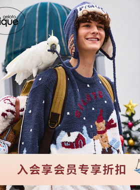 gelato pique25秋冬新品男睡衣半边绒滑雪小熊套头衫PMNT255125