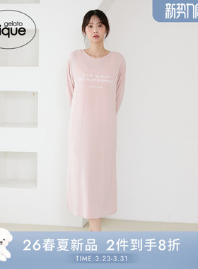 gelato pique26春夏新品女睡裙字母长袖连衣裙居家PWCO261270