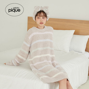 gelato pique秋冬女睡裙半边绒细条纹连衣裙PWNO245051