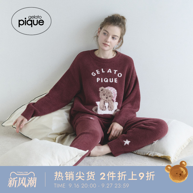 gelato pique秋冬女睡裤半边绒星星系带长裤居家PWNP254111