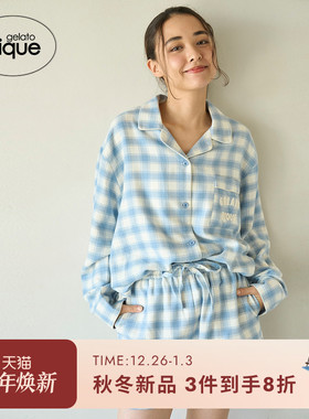 gelato pique25秋冬新品女睡衣格纹衬衫立体字母长袖PWFT255281