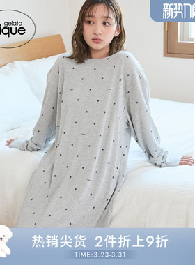 gelato pique25秋冬新品华夫格星星碎花长袖连衣裙睡裙PWCO254319