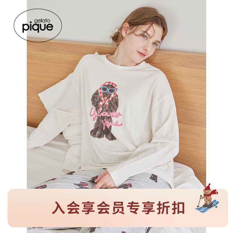 gelato pique26春夏新品女睡衣头巾狗柔软长袖T恤居家PWCT261231