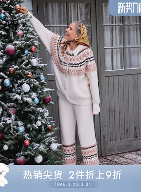 gelato pique25秋冬新品女睡衣半边绒北欧风翻领开衫PWNT255140