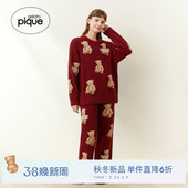 gelato 女睡衣本命年红小熊半边绒保暖PWNT235113 pique25秋冬新品