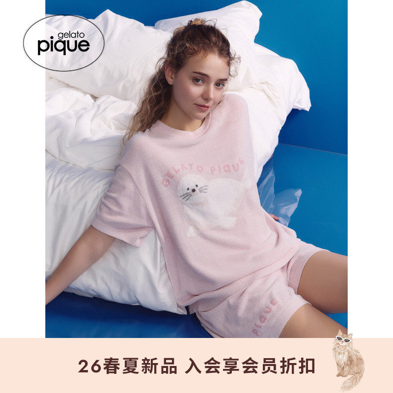 gelato pique26春夏新品女睡衣薄绒海洋动物短袖上衣PWNT262057