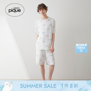pique25夏季 男女同款 gelato 新品 PMCP252301 满印鲨鱼系带短裤 睡裤