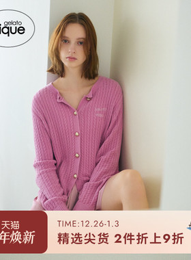 gelato pique秋冬女睡衣纯色竖条罗纹开衫外穿PWNT244106