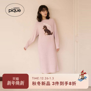 连衣裙PWNO255101 女睡裙半边绒小狗长袖 gelato pique25秋冬新品