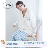 PWNT255104 女睡衣半边绒字母学院拼色开衫 gelato pique25秋冬新品