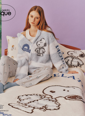 gelato pique25秋冬新品男女同款睡衣史努比条纹连帽衫PUNT255061