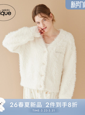 gelato pique26春夏新品女睡衣羽毛纱纯色V领开衫居家PWNT261041