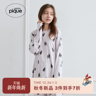 T恤PWCT254238 女睡衣万圣节满印猫咪长袖 gelato pique25秋冬新品