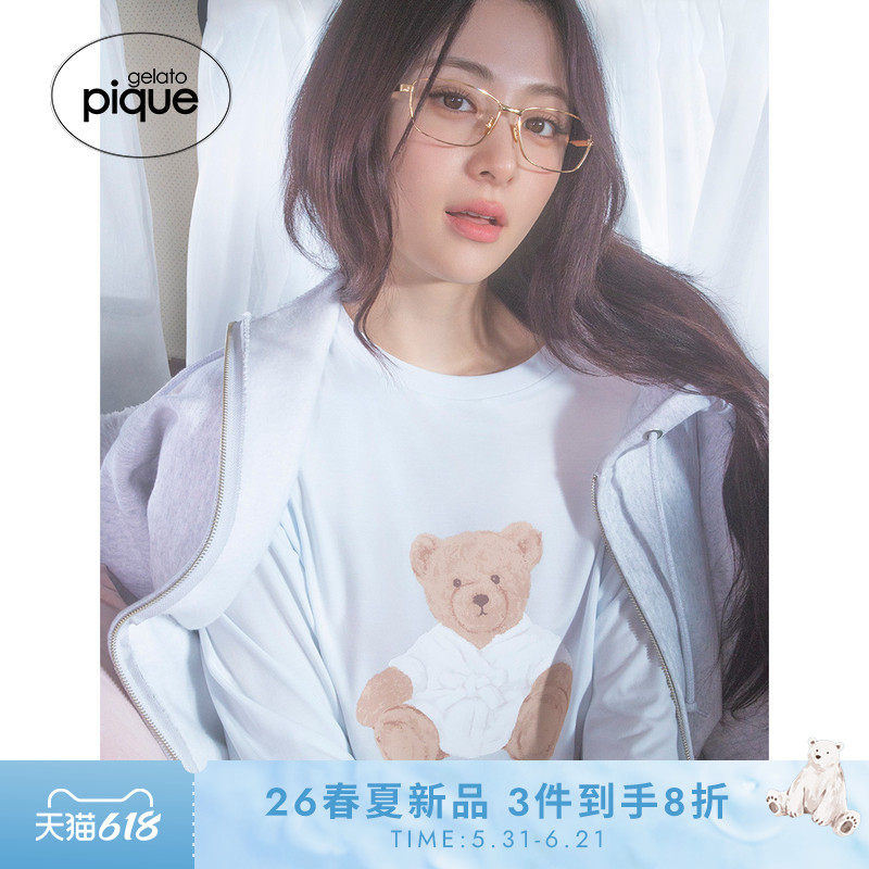 gelato pique26春夏新品女睡衣浴袍小熊长袖T恤居家PWCT261309