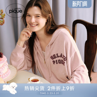家居服PWNT254074 女睡衣字母拉链连帽开衫 gelato pique25秋冬新品