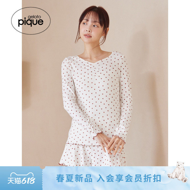 gelato pique26春夏新品女睡裤小爱心木耳边系带短裤PWCP262321