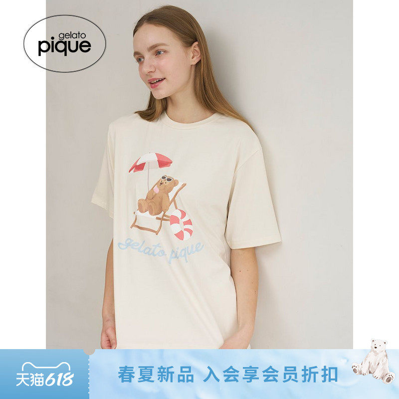 gelato pique26春夏新品女睡衣夏日小熊短袖T恤居家PWCT262246