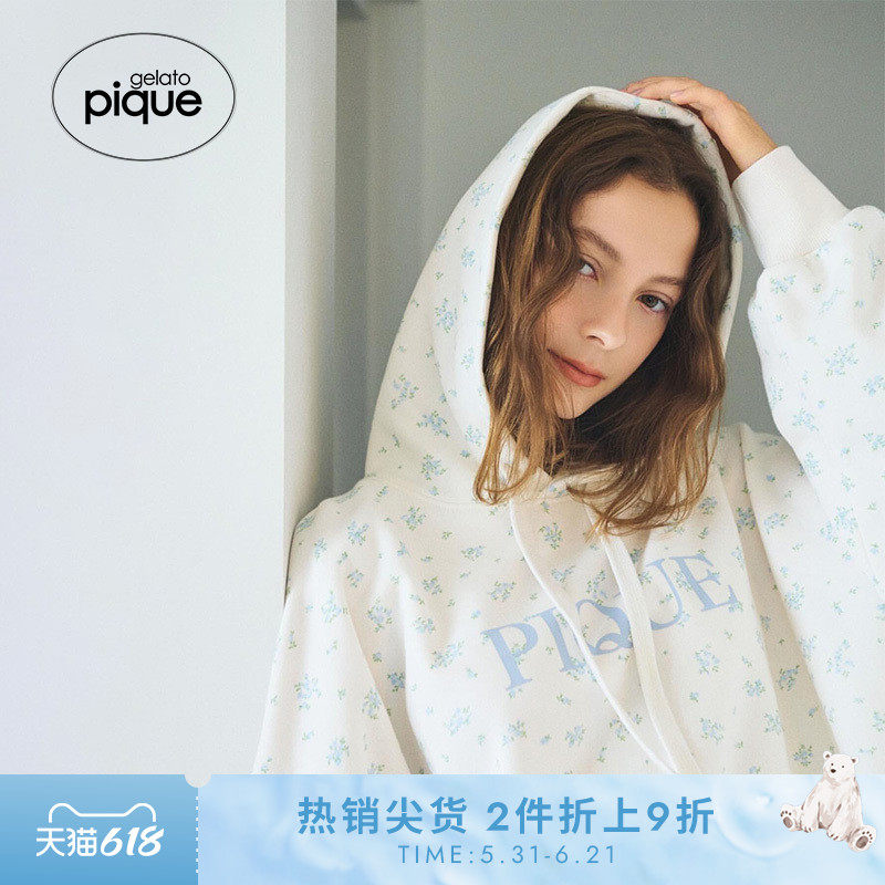 gelato pique秋冬女睡衣纯色碎花连帽长袖卫衣PWCT245260