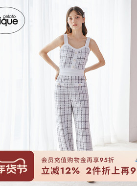 gelato pique秋冬女睡裤小香风格纹针织长裤外穿PWNP245130