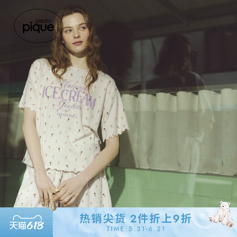 gelato pique25夏季新品女冰淇淋碎花木耳边短裤睡裤PWCP252232