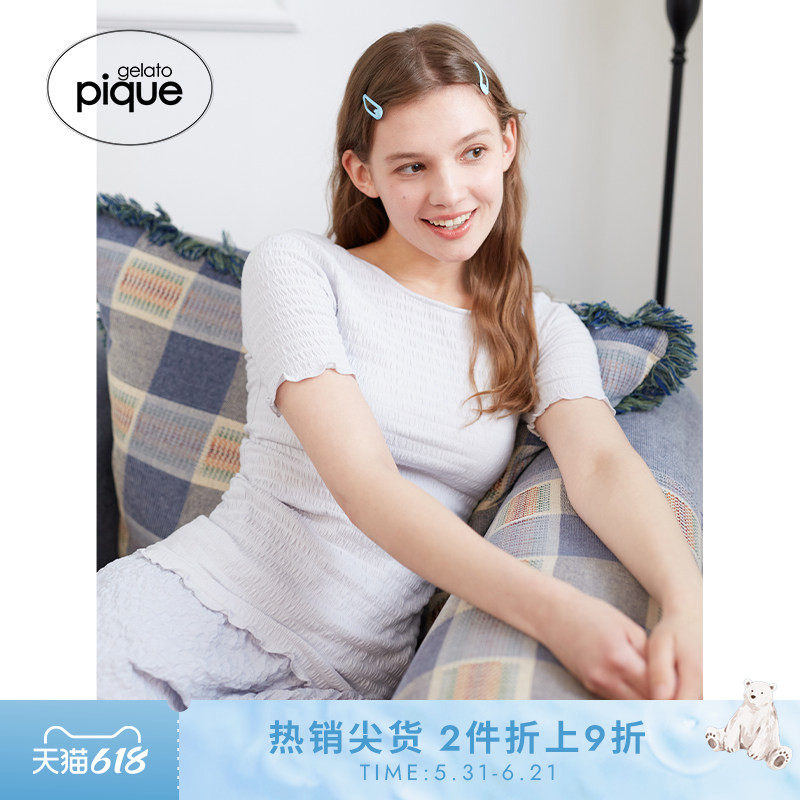 gelato pique春夏女睡衣短袖荷叶边露背套头衫睡眠PWCT232326
