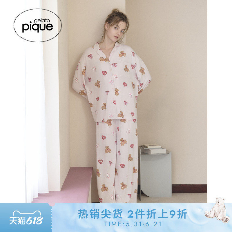 gelato pique25秋冬新品女睡裤满印爱心小熊长裤居家PWCP255241